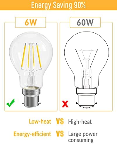 QNINE Warm White Bayonet Light Bulb Clear, 6W (60W Equivalent), 500lm, LED Filament Bulb, 2700K, Non-Dimmable, 3-Pack