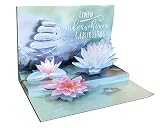 KE 3D Pop Up Karte - Geburtstags-Karte mit Lotus-Blume & Seerosen - 3D Gruß-Karte - Glückwunsch-Karte - Klapp-Karte mit Glitzer-Elementen - DIN B6