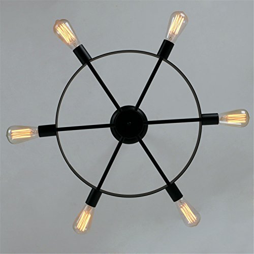 Unitary Brand Antique Black Metal Farmhouse Bedroom Semi Flush Mount Ceiling Light Fixture With 6 E26 Bulb Sockets, Hallway Light Fixtures Ceiling Mount, Industrial Close To Ceiling Light Fixtures #TOP1