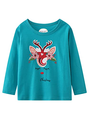 Image of Girl Long Sleeve Shirts Christams Tops Tees Cotton Casual Stripe Crewneck Graphic Jersey Tunic T-Shirts 3 Packs Sets