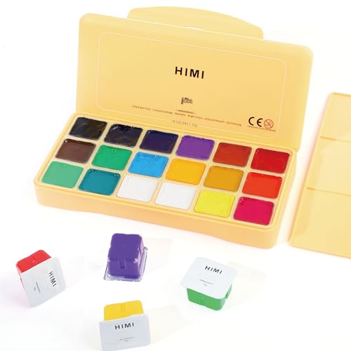 INK LAB HIMI Gouache Farben Set 18 Farben x 30 ml Gouache Paint Ungiftige Einzigartiges Gelee Cup Design mit Palette für Künstler Studenten Kinder