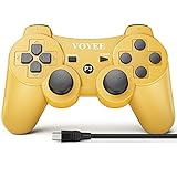 VOYEE Wireless Controller Compatible with Play-Station 3 PS-3, with Upgraded Joystick/Motion & Rumble Control (Gold)