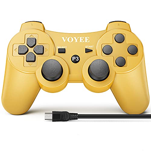 VOYEE Wireless Controller Compatible with Play-Station 3 PS-3, with Upgraded Joystick Motion & Rumble Control (Gold)
