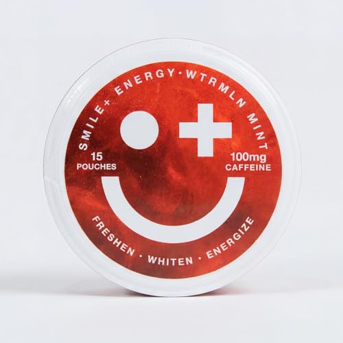 Smile+ Energy Pouches — 100mg Caffeine, Sugar Free, Nicotine Free – Freshen & Energize – 15 Pouches (1 TIN, Watermelon Mint)