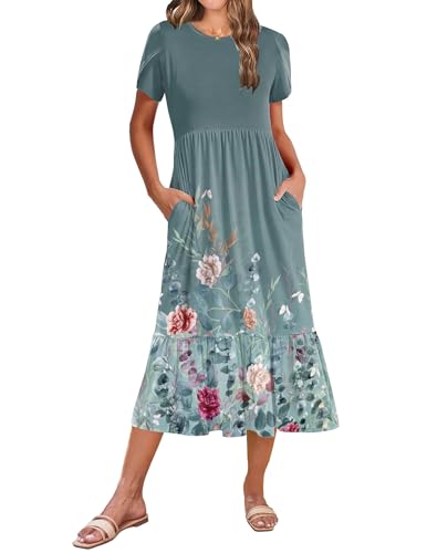 Image of Zeagoo Women Summer Midi A Line Dress Short Sleeve Casual Flowy Tiered Beach Long Sundress with Pockets 2026 Vacation Travel