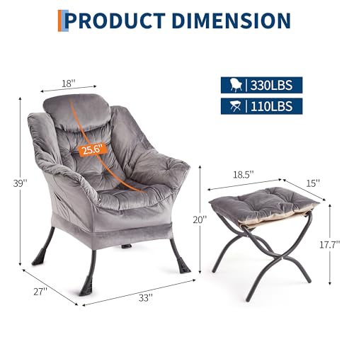 Sillón Lazy con Reposa Pies Plegable Gris Oscuro miniatura 3