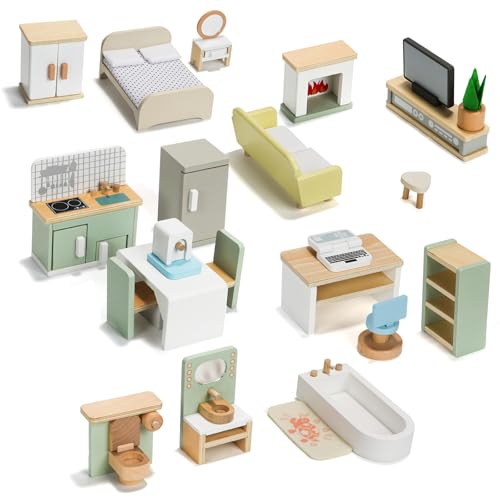 Meubles de maison de poupée en bois GSE5325 avec salon et chambre