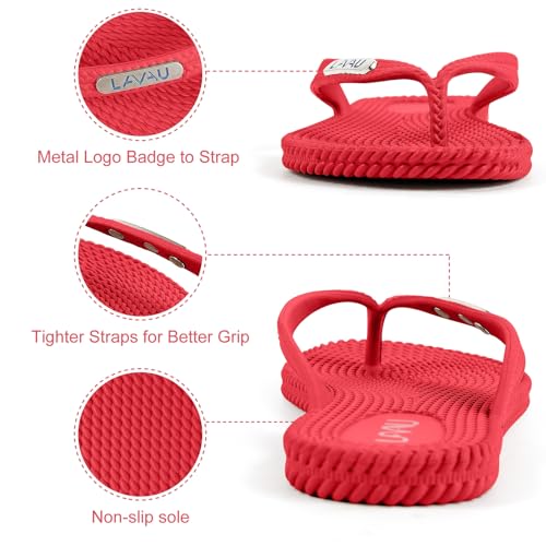 Image of LAVAU Flip Flops for Women, Waterproof Non Slip Thong Sandals for Shower Beach Pool, 100% Recyclable