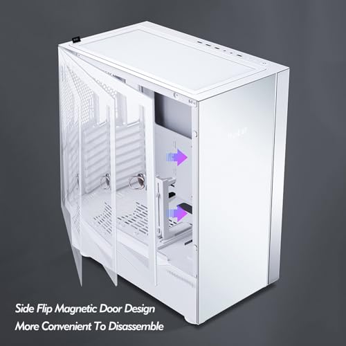Gabinete para computadora gaming ARrase 18648 Mid Tower E-ATX compatible ATX, M-ATX, ITX, con 9 ventiladores y panel lateral de vidrio abierto color blanco miniatura 3