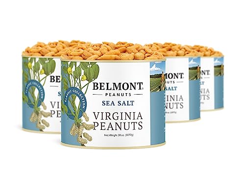 Image of Belmont Peanuts Gourmet Sea-Salted Virginia Peanuts, 38 oz Stock the Pantry Bundle (Pack of 4) | 3 Ingredients, No Preservatives, 7g Protein | A Premium, Salty, Crunchy, Hand-Seasoned Snack