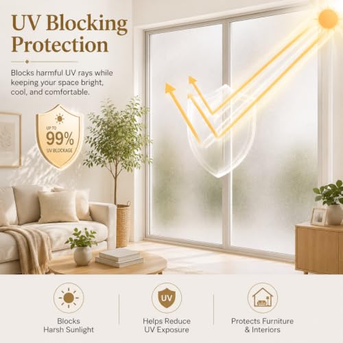 Image of Self Adhesive Window Privacy Film for Glass Windows & Doors | UV Blocking, Heat & Glare Reduction | Decorative Frosted Glass Film Easy to Apply (Brown Met Privacy Glister, 12X110 Inch)