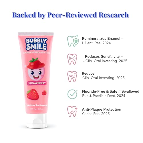 Bubbly Smile Kids Toothpaste Set - 2 Pack Nano Hydroxyapatite Toothpaste (5.3 Oz Total) + 1 Bonus Soft Toothbrush | Fluoride-Free | Glycerin Free | Strawberry Flavor, Safe to Swallow — view 5