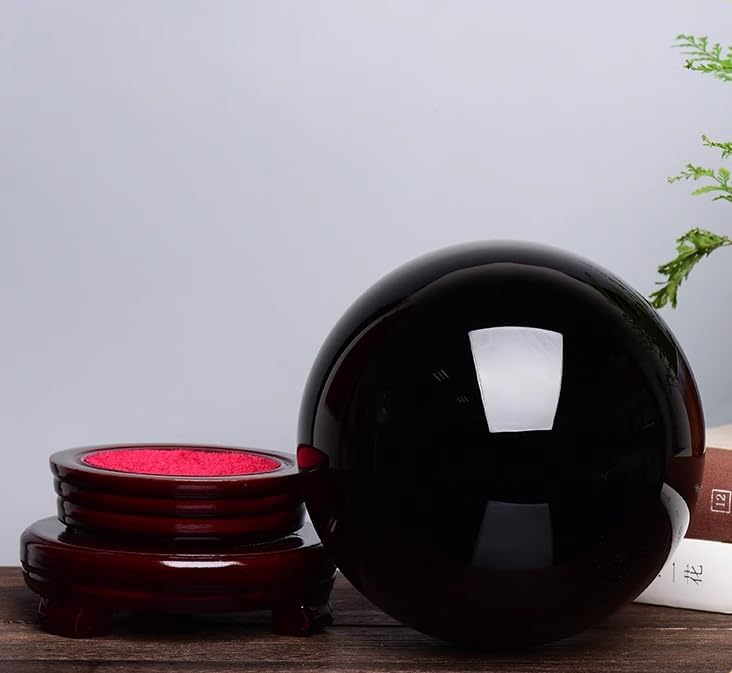 Obsidian Crystal Ball Ornaments Black Large Stone Polished Living Room Office Porch Crafts Decoration,Black,130mm