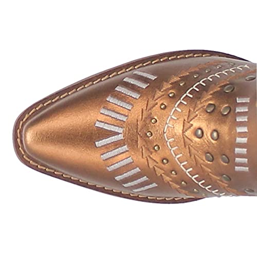 Dingo Womens Gypsy Studded Fringe Metallic Snip Toe Casual Boots Mid Calf Low Heel 1-2" - Brown - Size 7.5 M #TOP3