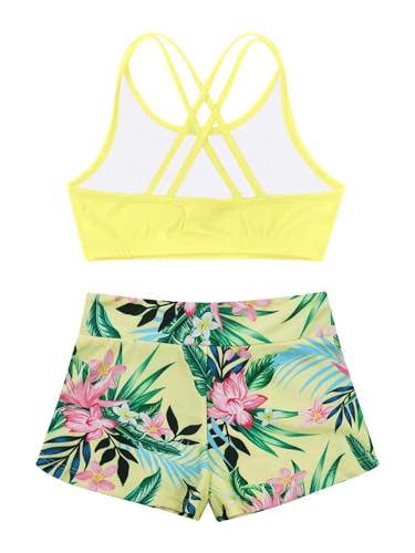 Kids Girls 2 Piece Dance Outfit Criss-Cross Back Crop Tops with Shorts for Sport Gymnastic Dancing Swimming4