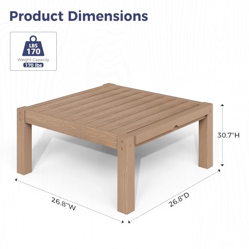 Image of Modular Outdoor Patio Furniture Coffee Table, HIPS All-Weather Outdoor Sectional Sofa Table, Side Interlock for Expansion, Patio Side Table for Backyard, Balcony, Deck (Teak)