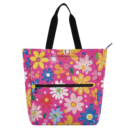 Bolsa de mano de flores para universidad y playa: estilo fresco y gran capacidad
