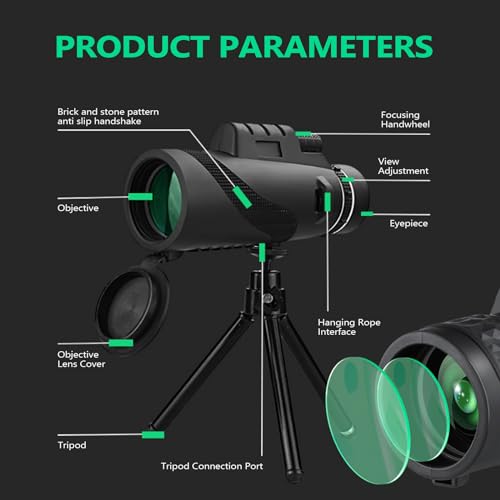 Monóculos 40 x 60, monóculos de prisma BAK4 de alta potência para adultos, telescópio monocular para