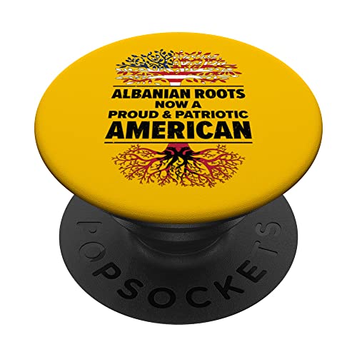Albanian American Patriot USA Grown Albania US Flag PopSockets Swappable PopGrip, Black