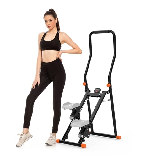 Stair Stepper for Home Gym - Foldable Vertical Climber Machine for Full-Body Workout, Cardio Exercise Machine with LCD Monitor, Adjustable Handlebar&Non-Slip Pedals -for Women&Men