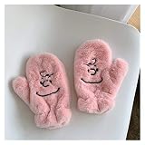 Srfghjs Gants Femme Hiver Mignon Dessin animé Charlie Chien Chien mitatens de Dessin animé Nuage Smiley Broderie Plus Velours épaississement (Color : Pink Charlie, Gloves Size : 23x11cm)