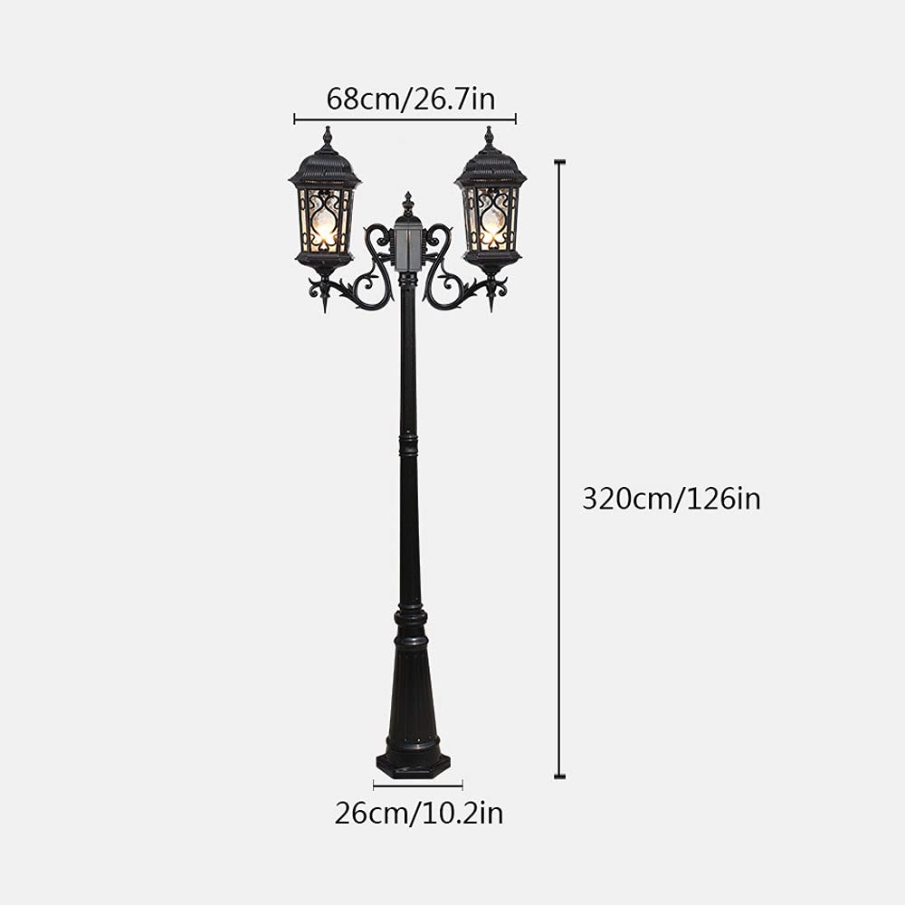Farola de Exterior de 2 Luces, farola Impermeable de Poste Alto de Aluminio, luz de césped Tradicional Victoria, Columna Decorativa de jardín L, Negra - Altura 320 cm,Black-Height 320cm