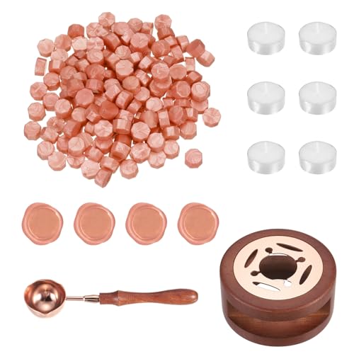 Kit cachet de cire avec perles de cire à cacheter et réchauffeur en bois PATIKIL