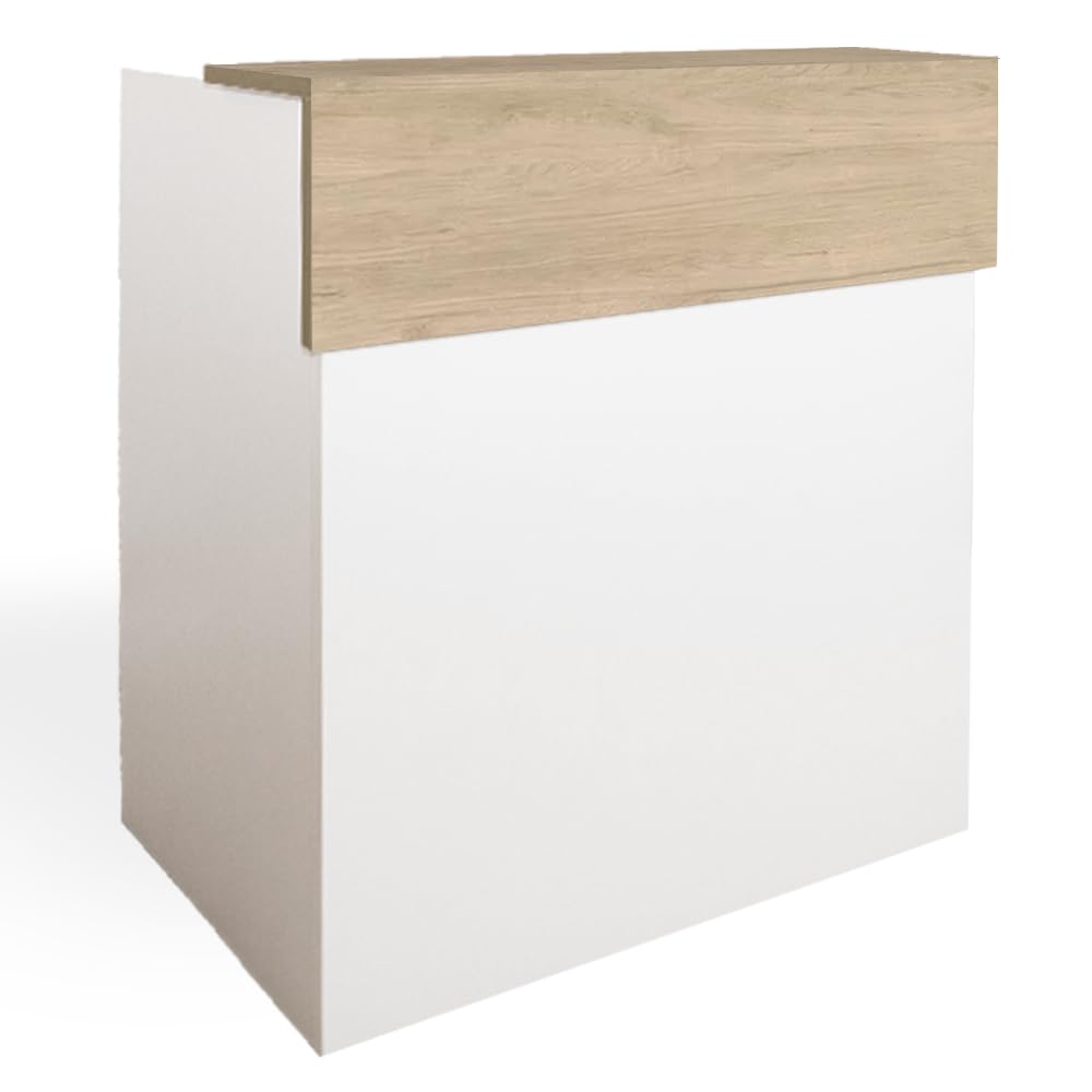 Mostrador Osiris Basic. Mostrador de Recepción para Oficina, Tienda, Clínica. Fácil Montaje (160cm Ancho, Roble)