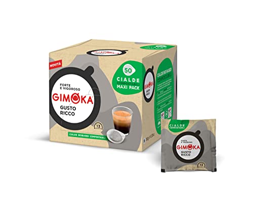Gimoka Cápsulas Monodosis, Mezcla de Café Gusto Ricco, intensidad 13-50 Cápsulas Compostables - Compatibles con el Sistema ESE Bolsitas de Papel de 44 mm - Producido en Italia