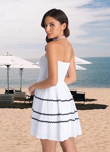 Image of Tsher Tube Top Dress for Women Summer Solid Strapless Mini Dresses Off The Shoudler Ruffle Beach Cover Sundress