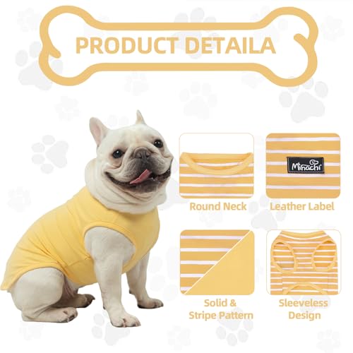 Image of MIHACHI Dog Shirts Cotton Striped T-Shirt, Summer Pet Clothes for Small Dogs, 2-Pack Soft Puppy Apparel Cat Tee, Sleeveless Lightweight, Quick Dry, Breathable,Stretchy, Yellow M