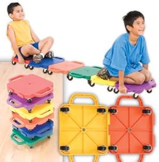 Cosom Scooter Board Set, 16 Inch Children's Sit & Scoot Board With 2 Inch Non-Marring Nylon Casters & Safety Guards for Physical Education Class, Sliding Boards with Safety Handles, 6 Colors