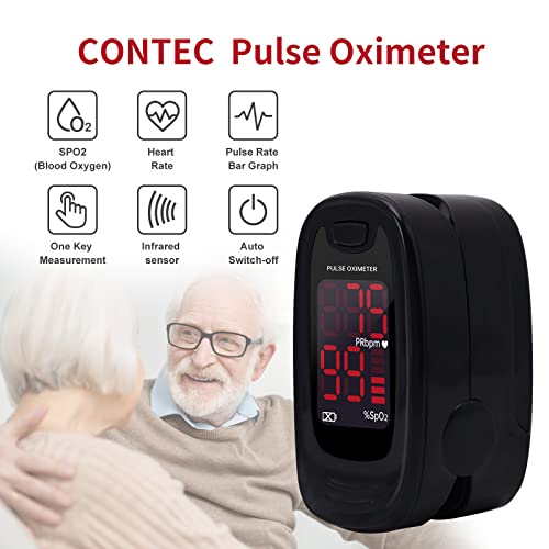 Contec Cms50M Pulse Oximeter Fingertip Blood Oxygen Saturation Monitor Spo2 And Pr Bar Graph Blood Oxygen, Neck/Wrist Cord Led Display, Black #TOP1