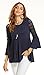 SUZANNE BETRO Women's Knit Lace 3/4 Bell Ruffle Sleeve Empire Waist Keyhole Back Tunic Navy