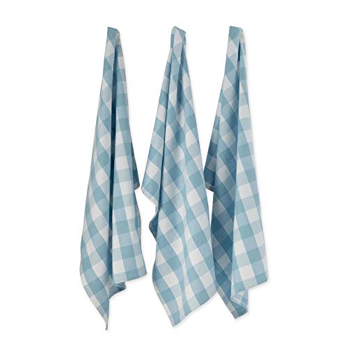 Dii Buffalo Check Kitchen Collection, Classic Farmhouse Dishtowel Set, 20X30, White & Light Blue, 3 Piece #TOP29