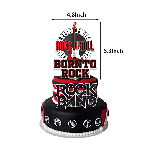 Rock And Roll Party Decorations，Rock And Roll Decor，Rock N Roll Birthday Party Supplies，Include Rock N Roll Banner Guitar Foil Balloon Rock Star Ballon Cake Topper #TOP4