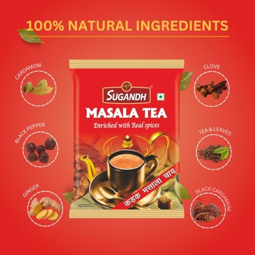 Image of Sugandh Masala Tea | 200G X2| Pack of 2| 400G| Made with Real Spices - Ginger, Cardamom, Cloves, Black Pepper | 100% Natural Ingredients | A Perfect Premium Cup of Tea for Chai Lover
