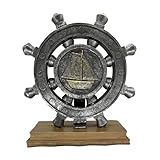 JTSTAN Ship Wheel Decor Rudder Sculpture - Mediterranean Style Khaki Nautical Boat Steering Model Pirate Boat Resin Handicraft Statue for Bookshelf Desktop Home Decoration