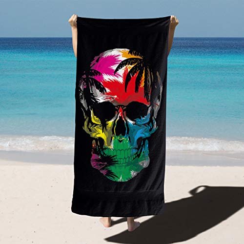 Softbatfy Skull Microfiber Beach Towel Oversize, Extra Large 63"X31.5", Quick Drying, Cool Pool Towel, Lounge Cover (Skull) #TOP4