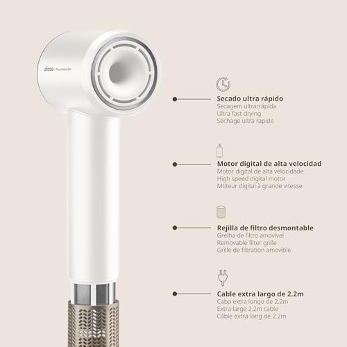 Miniatura 2 de Ufesa Pro Ionic Air Secador De Pelo, 110.000 Rpm, Secador Pelo Profesional, Control De Temperatura Inteligente, Fuerte Flujo Aire 22 M S, Ultrasilencioso, Tecnología Iones Negativos, Secador Ionico