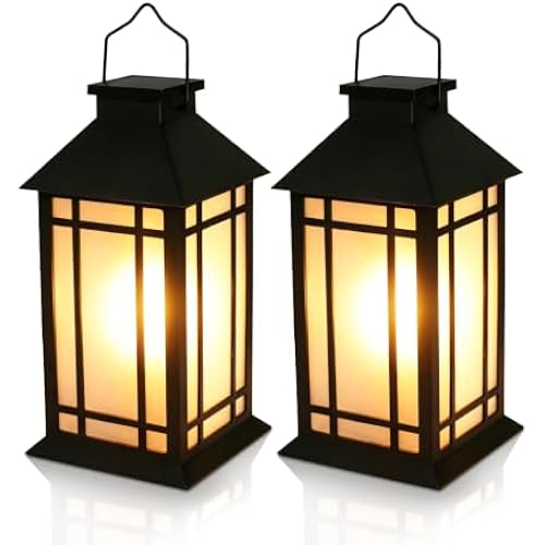 Solar Lanterns Outdoor Waterproof 2 Pack Black Hanging Lights 11 Inch