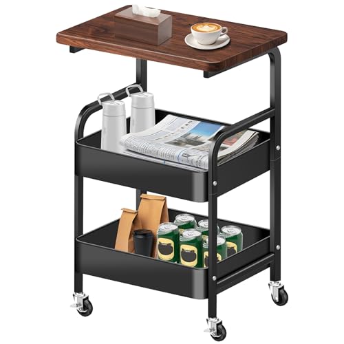 Mimoke Carrello a 3 livelli - Carrello portaoggetti con ruote - Trolley per cucina, soggiorno, bagno o balcone - Struttura stabile, superficie facile da pulire (nero)