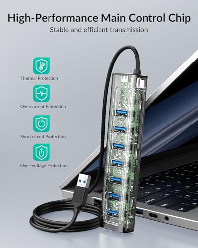 GM7U USB Hub 3.0 7 Porte, Cavo Lungo 1 M, Alluminio, Duplicatore USB, Porta USB Multipla per PC, Laptop, Computer Desktop, PS4, PS5, Mac più Vecchi, Unità Flash, Tastiera, Mouse - Hub USB - Immagine 7