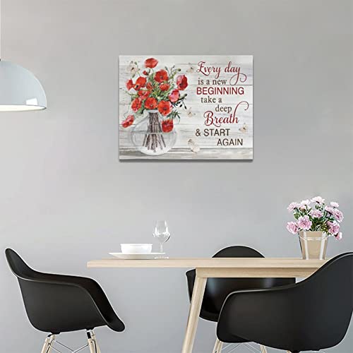 Bathroom Wall Art Rustic Poppy Flower Pictures Wall Decor Farmhouse Living Room Painting Framed Artwork Home Decoration For Bedroom Bathroom Kitchen 12"X16" #TOP3