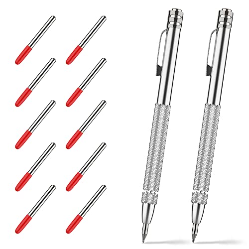 Glieskir 2 Pack Tungsten Carbide Scriber Tool Set with Magnet - Professional Metal Engraving Pen, Extra 10 Carbide Replacement Tips - Ultimate Scribing Tools for Glass/Ceramics/Sheet Metal Marking by Glieskir - Used condition - US$6.56