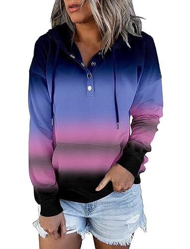 ROSELINLIN Sudaderas con capucha para mujer con bolsillos canguro, 6 rosas azules, Large