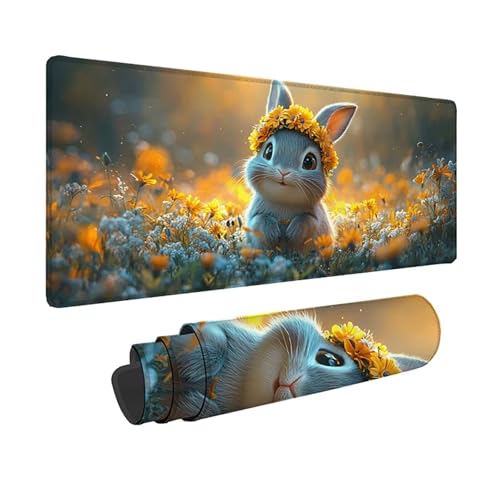 Tapis souris lapin grand format sous main bureau jaune, une superbe idée cadeau