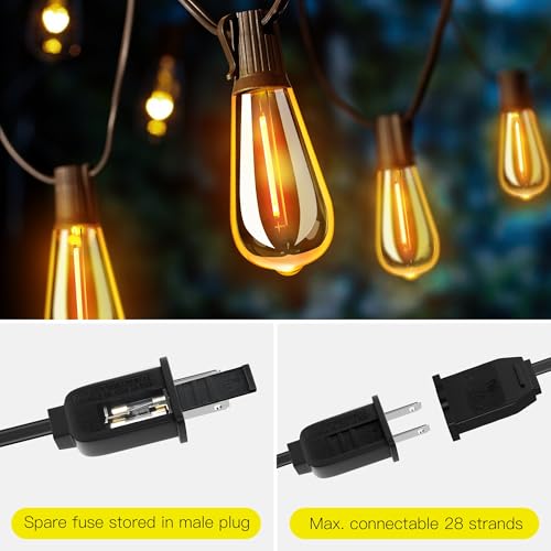 OHLUX Bistro String Lights Outdoor, 60FT Deck Lights with 32 Shatterproof ST38 Vintage Edison Bulbs, 2200K Warm Dimmable Connectable LED Light String for Outside Porch Yard Gazebos Balcony Garden - image 6