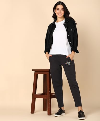 Image of Alan Jones Clothing Women's Comfort Fit Mid Rise Solid Cotton Joggers Track Pant