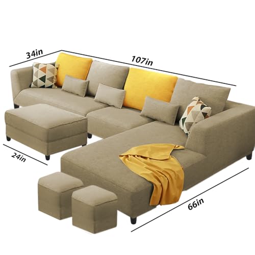 Image of Casaliving Minta RHS 8 Seater L Shape Sofa Set with Center Table for Living Room (Cream Fabric) Premium Fabric Sofa Set for Living Room | Hall